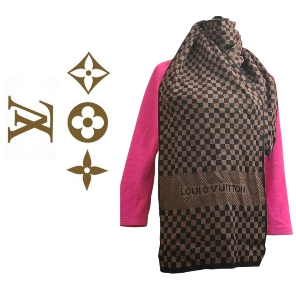 🧧EXALTED NWOT Authentic Louis Vuitton Damier Wool, Silk, Mohair Scarf 🛕+GIFT